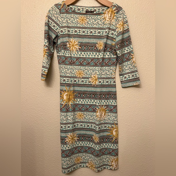 J. McLaughlin 3/4 Sleeve Boat Neck Dress in Sun Medallion- Size X-Small - Picture 10 of 11